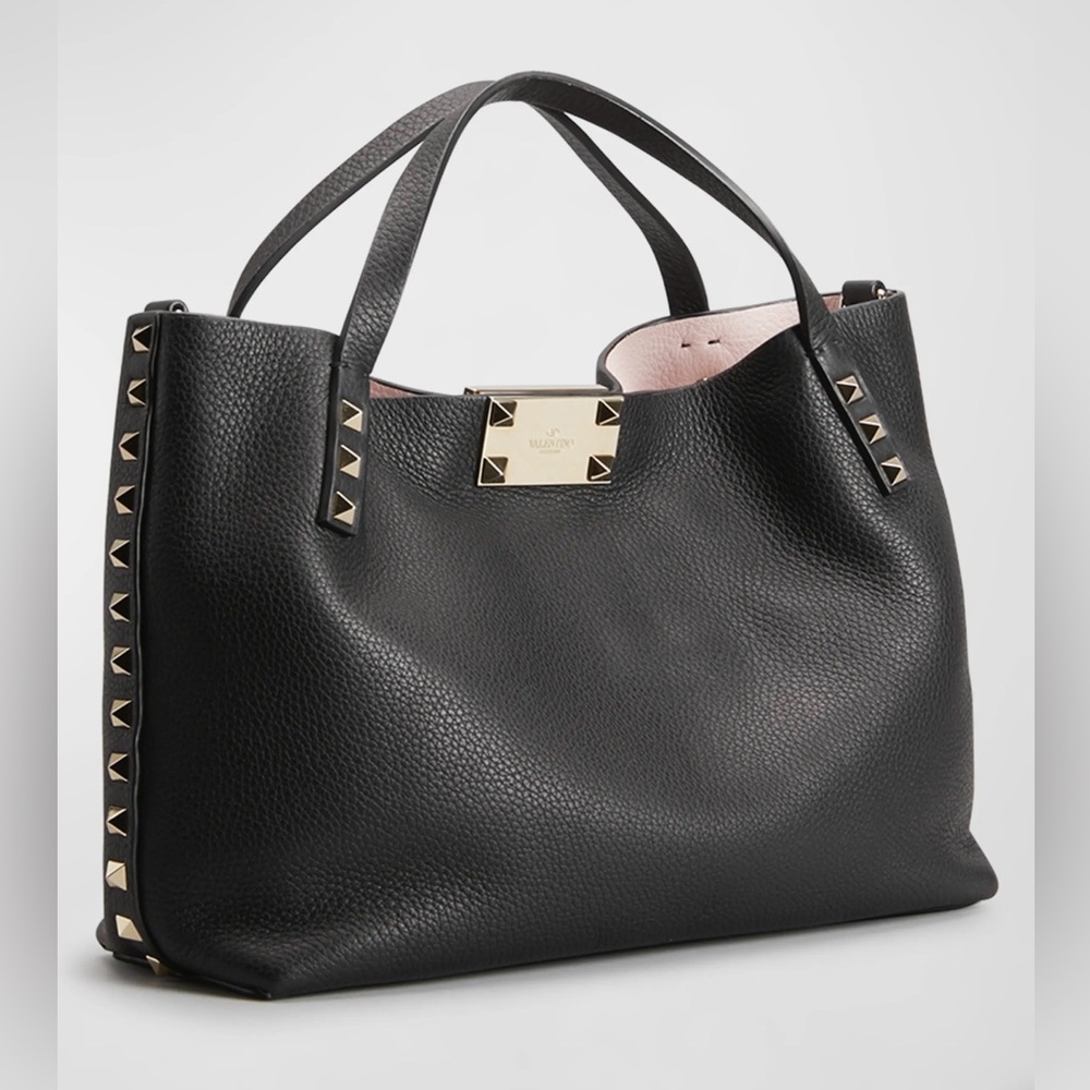 Valentino Garavani tote in pebbled calf leather with signature Rockstud trim
